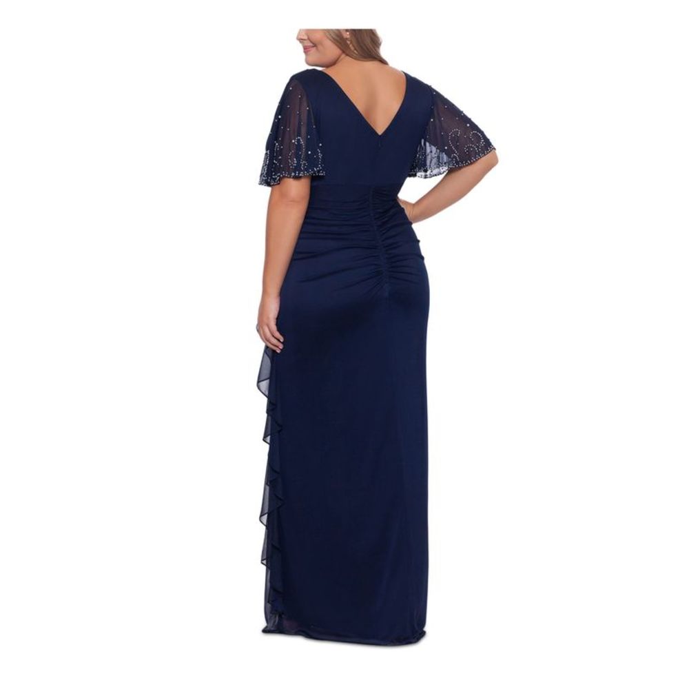 BETSY & ADAM Womens Navy Flutter Sleeve Full-Length Evening Gown Dress Plus 16W - Picture 2 of 4